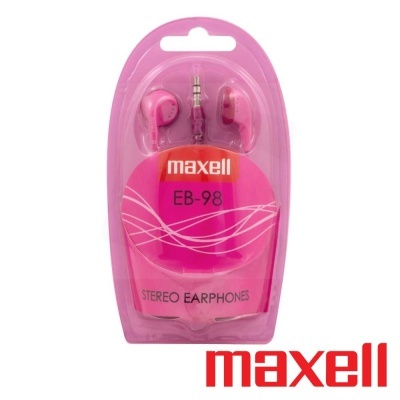 Auriculares estéreo Maxell EB-98 cor-de-rosa em embalagem transparente