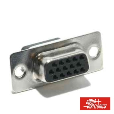 Conector VGA metálico com 15 pinos e logo alpha elettronica