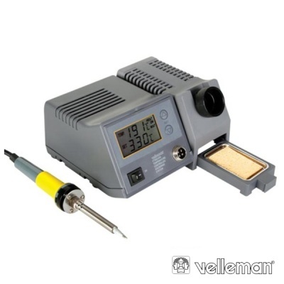Estação de solda Velleman cinza com visor digital, suporte e ferro de soldar