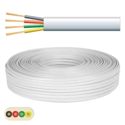 Rolo de cabo elétrico branco com fios coloridos internos