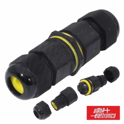 Conector de cabo preto com anel amarelo e montagem desmontável