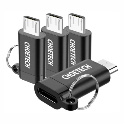 Adaptadores USB CHOETECH pretos com anéis metálicos para pendurar