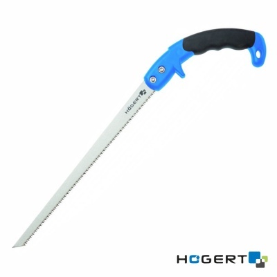 Serrote de mão com lâmina metálica e cabo azul e preto