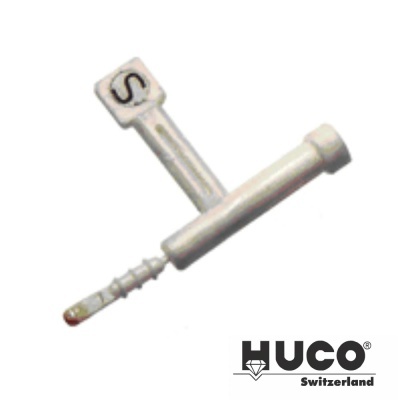 Chave branca para relógio com letra S e logótipo HUCO Switzerland