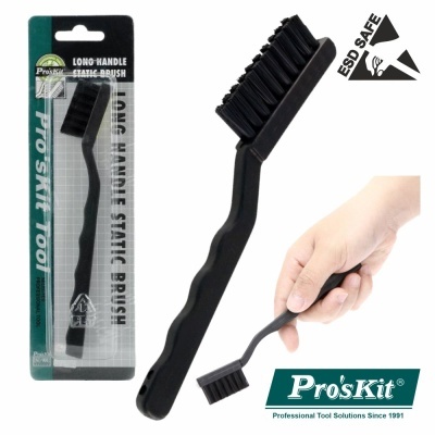 Escova estática preta de cabo longo com cerdas rígidas, embalagem transparente e verde Pro'sKit