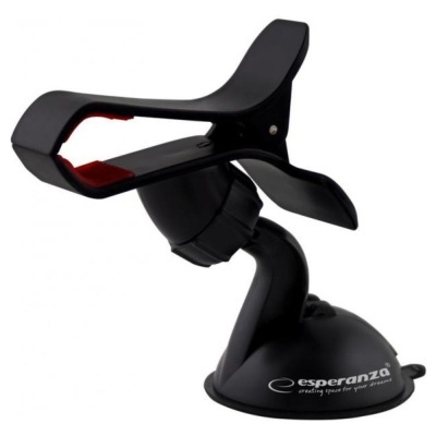 Suporte para telemóvel preto com ventosa e interior vermelho.