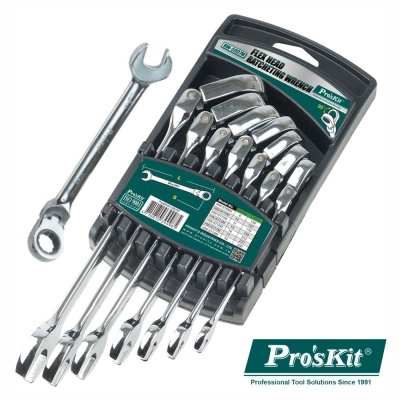 Conjunto de chaves de boca e catraca flexíveis Pro'sKit em suporte plástico preto