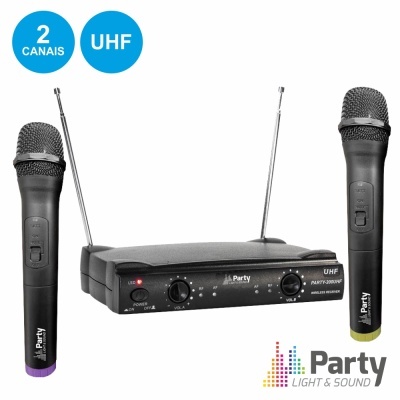 Conjunto de microfones sem fios Party Light & Sound com dois microfones pretos e base recetora preta