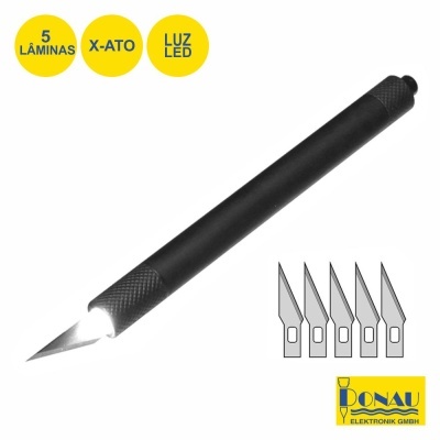 Estilete preto X-ATO com luz LED e cinco lâminas de reposição DONAU ELEKTRONIK GMBH