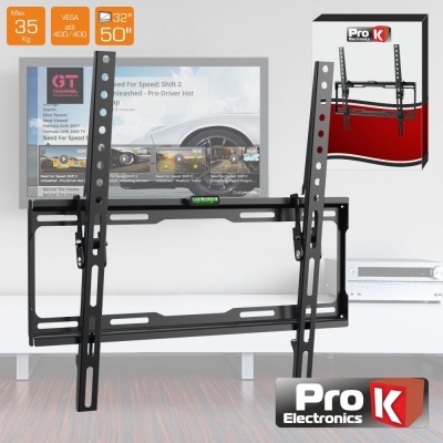 Suporte de parede preto para TV Pro K Electronics, 32-50 polegadas, peso máximo 35 Kg, padrão VESA 400x400.