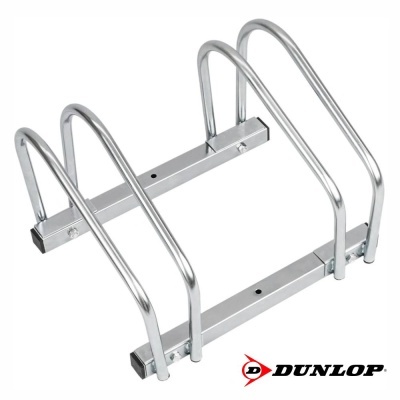 Suporte metálico para bicicletas prateado com logótipo DUNLOP