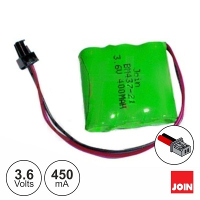 Bateria recarregável verde com cabo e conector, com etiquetas e logótipo JOIN