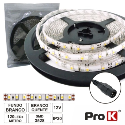 Rolo de fita LED branca fria Pro K em carretel preto com conector