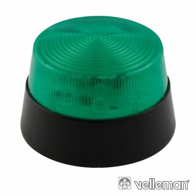 Indicador luminescente verde com base preta e logo velleman