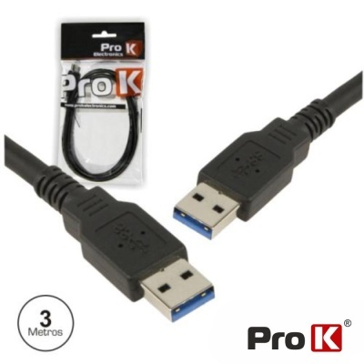 Cabo USB 3.0 preto de 3 metros da Pro K com embalamento
