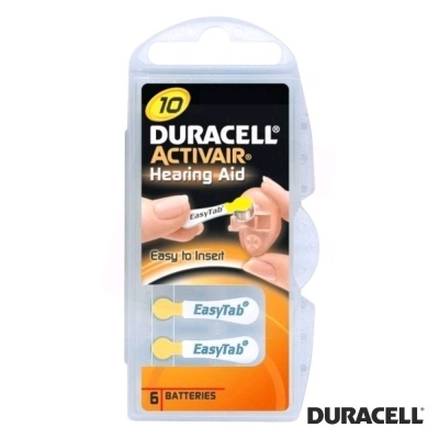 Pacote com 6 pilhas Duracell Activair para aparelhos auditivos com etiquetas EasyTab