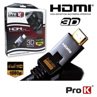 Cabo HDMI Pro K preto com conector dourado e embalagem