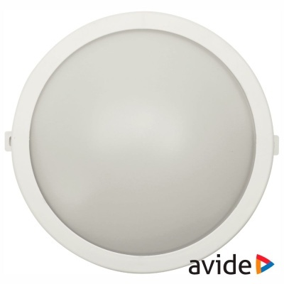 Luz de teto redonda branca com difusor fosco e logótipo avide