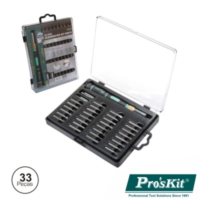 Conjunto de chaves de fenda Pro'sKit com 33 peças em estojo preto e tampa transparente
