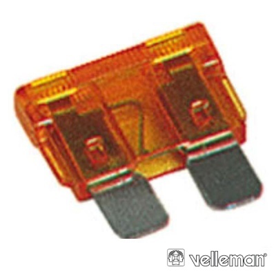 Fusível automóvel laranja com terminais metálicos e logótipo velleman