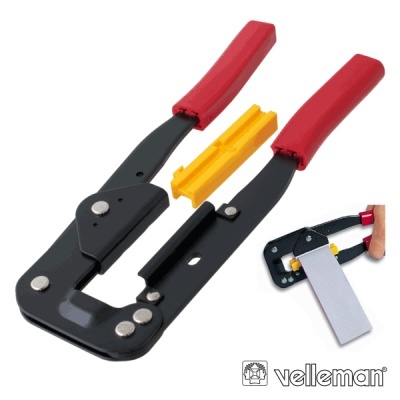 Alicates de pressão pretos com punhos vermelhos e peça amarela