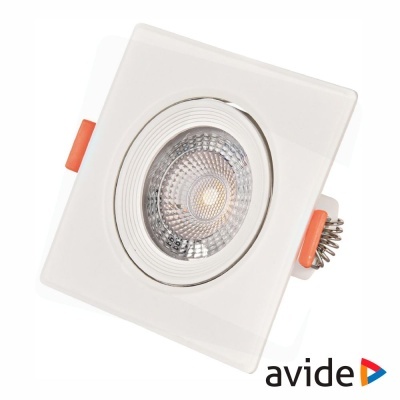 Luz de embutir quadrada branca com lente e reflectora prata e molas laranja