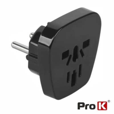Adaptador de tomada universal preto com pinos redondos