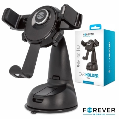 suporte para carro preto com ventosa e embalagem ao fundo