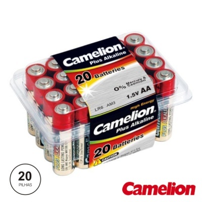 Pack de 20 pilhas AA Camelion Plus Alkaline em embalagem plástica
