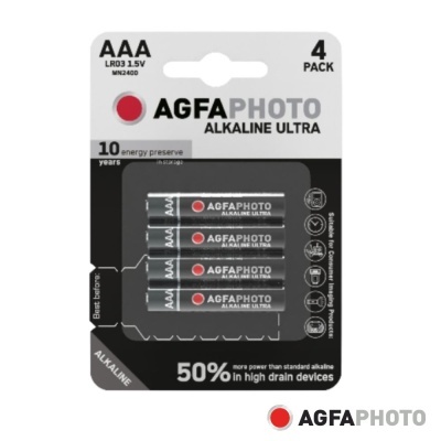 Pacote de 4 pilhas AAA AGFAPHOTO Alkaline Ultra preto e branco