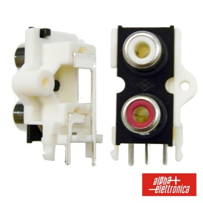 Conectores RCA de áudio branco e preto com logotipo alpha elettronica