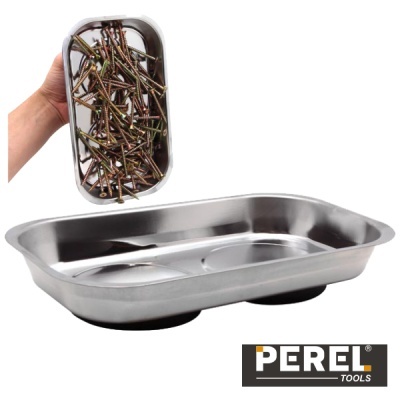 Bandeja magnética retangular em aço inoxidável com ferragens e ventosas pretas