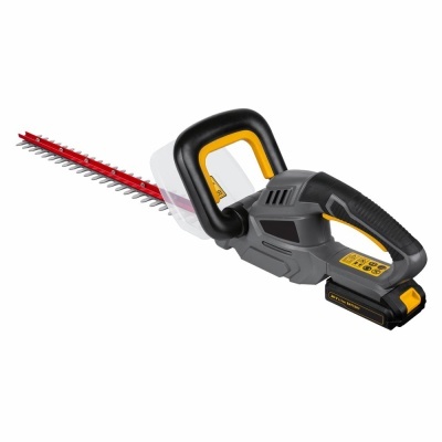 Aparador de sebes eléctrico com lâmina vermelha e cabo preto e amarelo