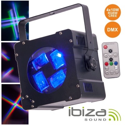 Luz de palco preta Ibiza Sound com LEDs azuis e comando remoto para controlo RGBW DMX