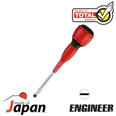 Chave de fendas vermelha com cabo plástico e ponta metálica plana