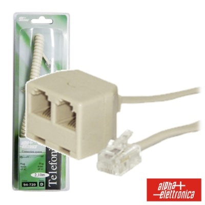 Extensão telefónica com conector em espiral branco e embalagem em blister