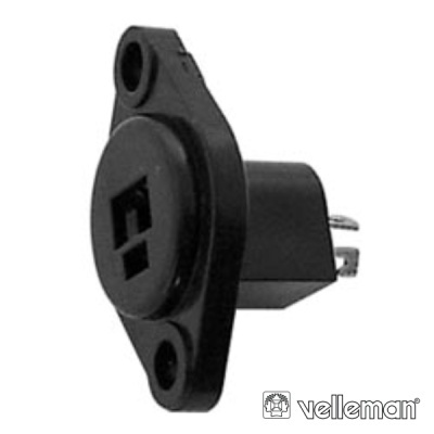 Tomada de alimentação eléctrica de painel preta em plástico com dois orifícios para fixação