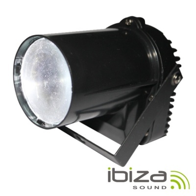 Refletor de luz preto com lente translúcida e marca Ibiza Sound