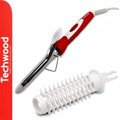 Alisador de cabelo Techwood vermelho e branco com acessório modelador branco