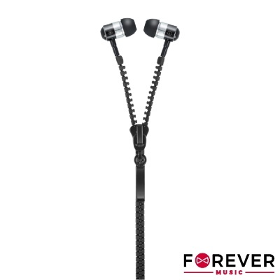 Auriculares intra-auriculares pretos com design em forma de fecho éclair