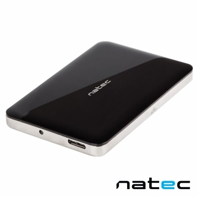 Disco rígido externo preto Natec com laterais prateadas e porta USB