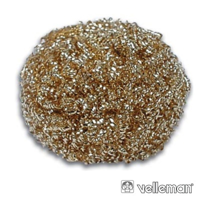 Esfregão metálico redondo dourado e prateado com logo Velleman