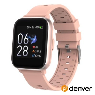 Smartwatch rosa com ecrã digital e bracelete de silicone ajustável