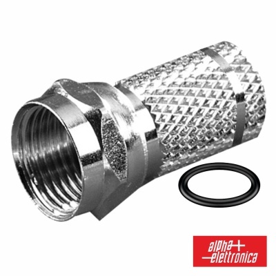 conector metálico prateado com anel de borracha e logótipo alpha elettronica