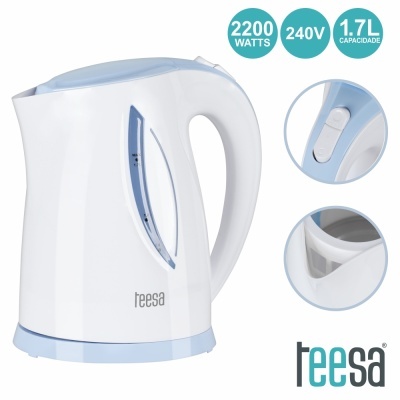 Chaleira elétrica branco e azul claro Teesa com capacidade 1.7L.