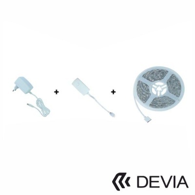 Kit de iluminação LED DEVIA com adaptador, controlador e fita LED enrolada