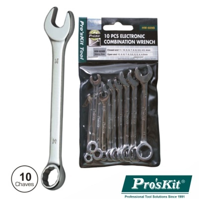 Conjunto de 10 chaves combinadas metálicas Pro'sKit em embalagem preta
