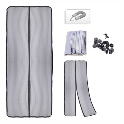 Rede magnética para porta com riscas cinzentas e ímanes pretos