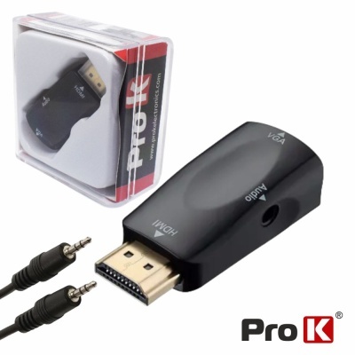 Adaptador HDMI para VGA preto da ProK com cabo de áudio