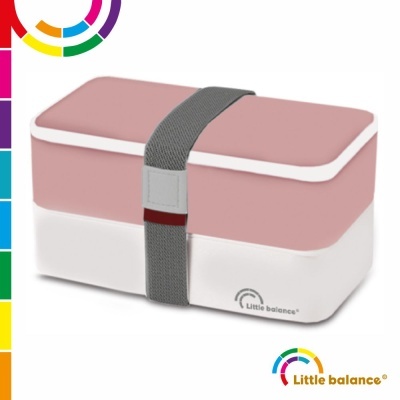 lancheira duas camadas rosa e branca com faixa elástica cinza